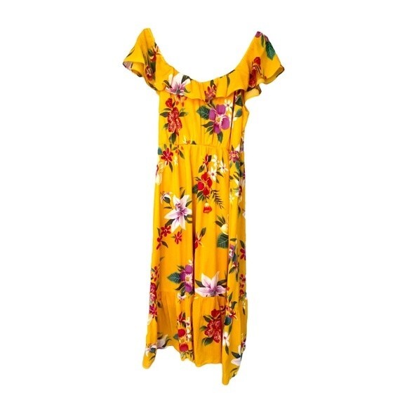 Old Navy Yellow Floral Midi Sundress - Size Medium - Ruffle Hem - Picture 3 of 10